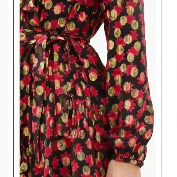 SALONI Scarlet Daisy Tilly Red Gold Black Shimmer Ruffle Mini C Dress Size 0 - Picture 6 of 16